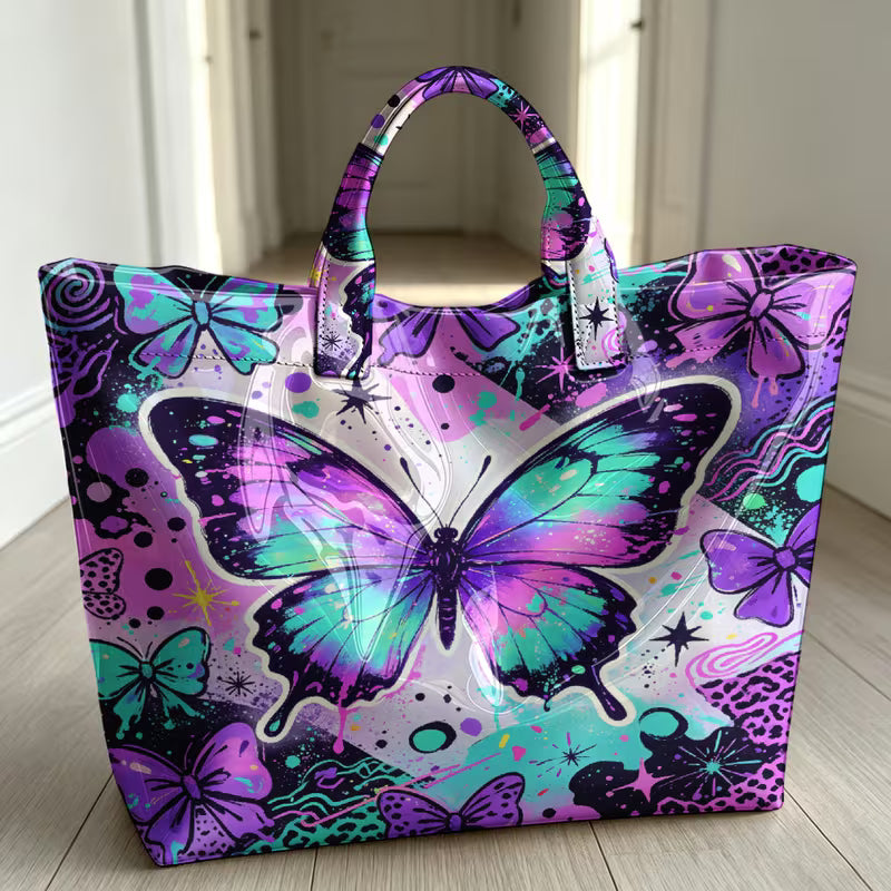 Glossy PVC Puple Butterfly Tote Bag