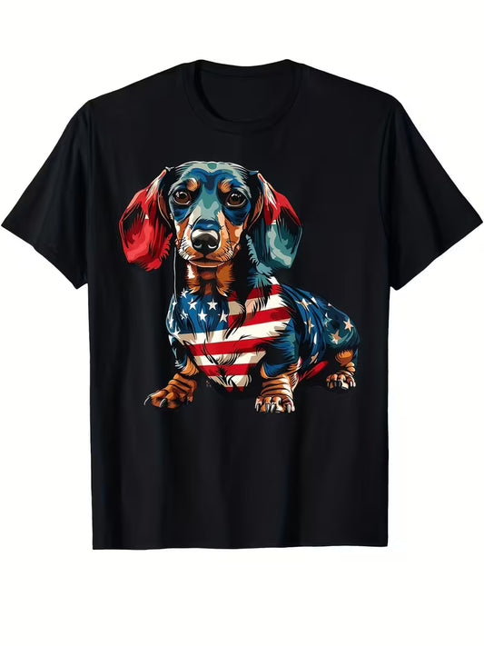 Unisex Patriotic Dachshund i Vinyl Graphic T-Shirt