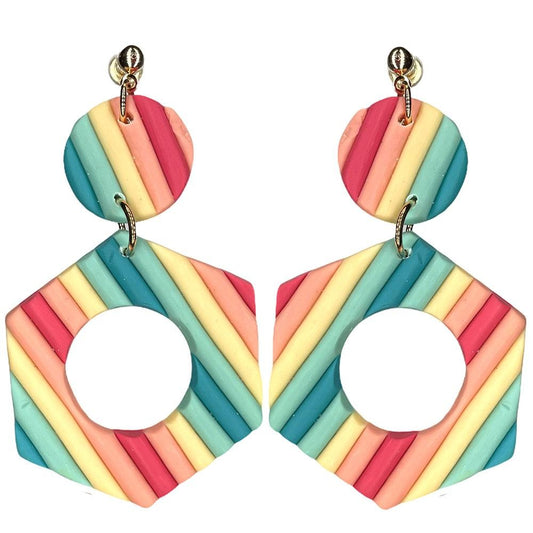 Clay Polymer Hexagonal Drop Earrings.
