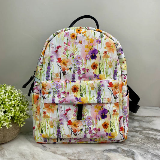 White Delicate Floral Water Resistant Backpack