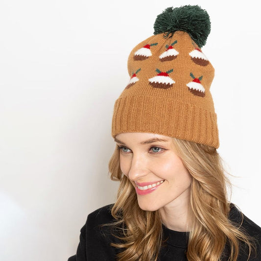 Knit Christmas Cupcake Beanie With Pom