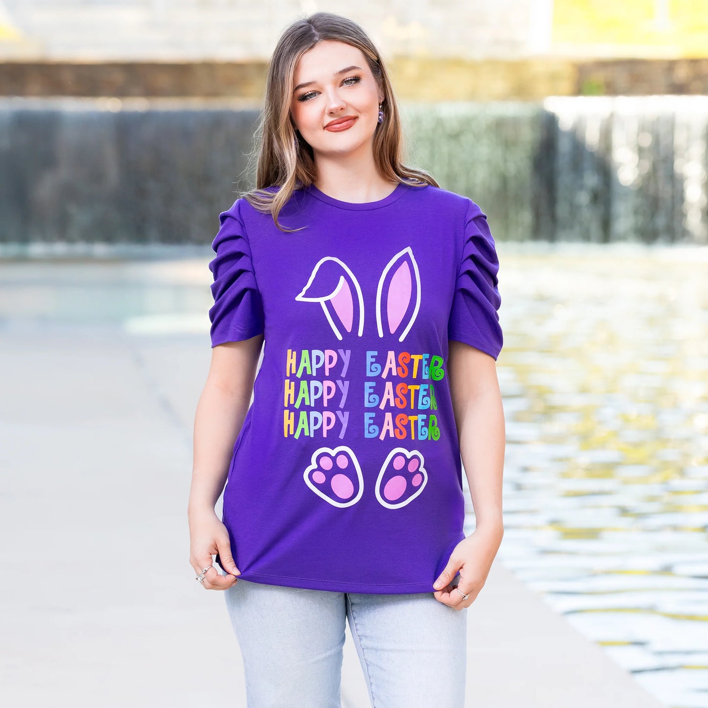 Happy Easter Ruffle Half Sleeve Top