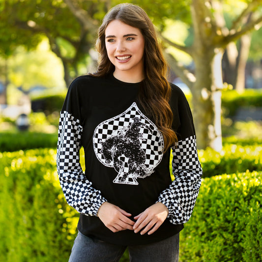 Checkered Print Long Sleeve Top