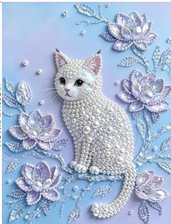 Preorder White Cat Pearl Diamond Art Painting Kit