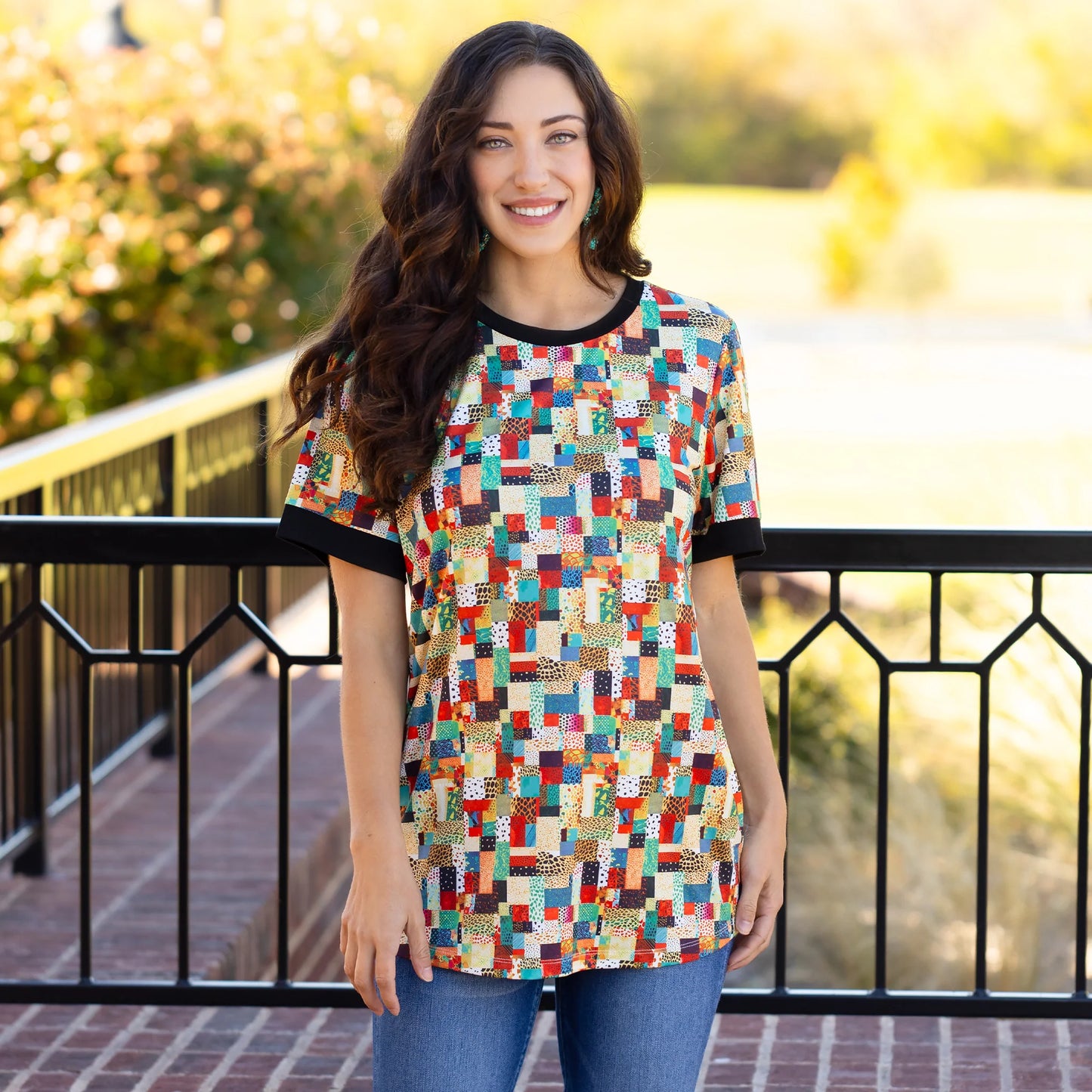 Multi Leopard Patch Print Half Sleeve Top