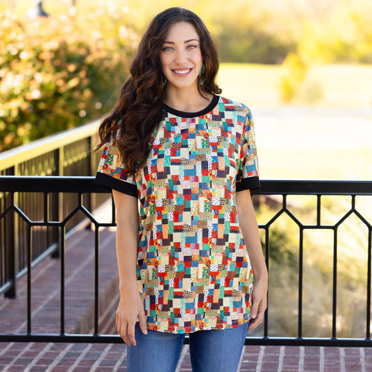 Multi Leopard Patch Print Half Sleeve Top