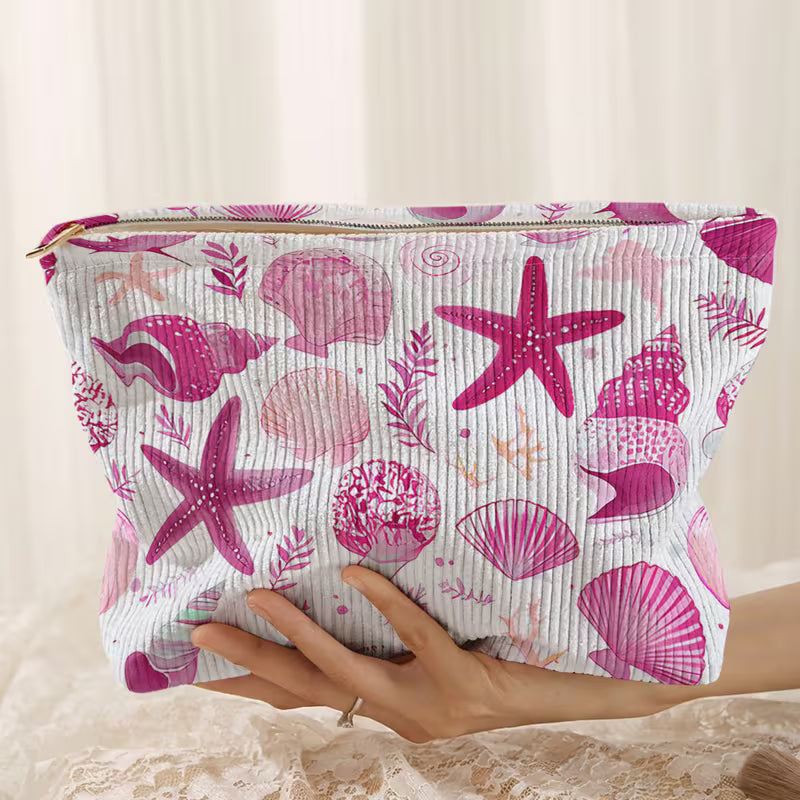 Pink Starfish & Shells  Corduroy Zipper Pouch