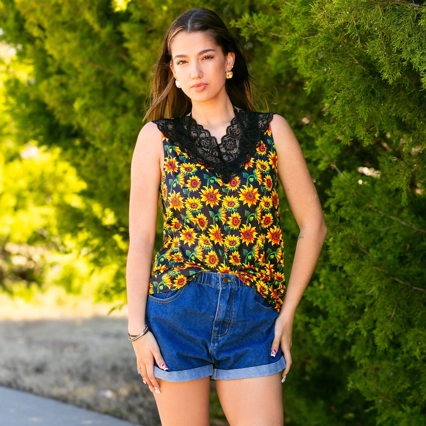 Sunflower Lace Tank Top