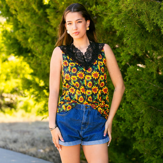 Sunflower Lace Tank Top