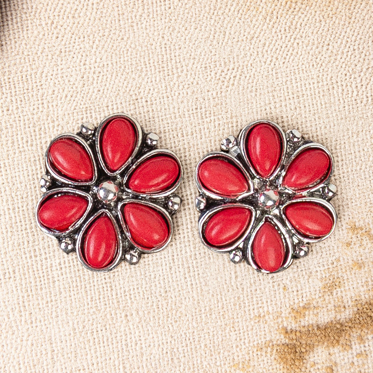 93600 - Squash Blossom Stud Earrings - Red