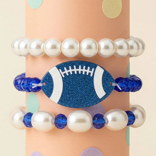 Stacked Football Bracelets - Royal Blue