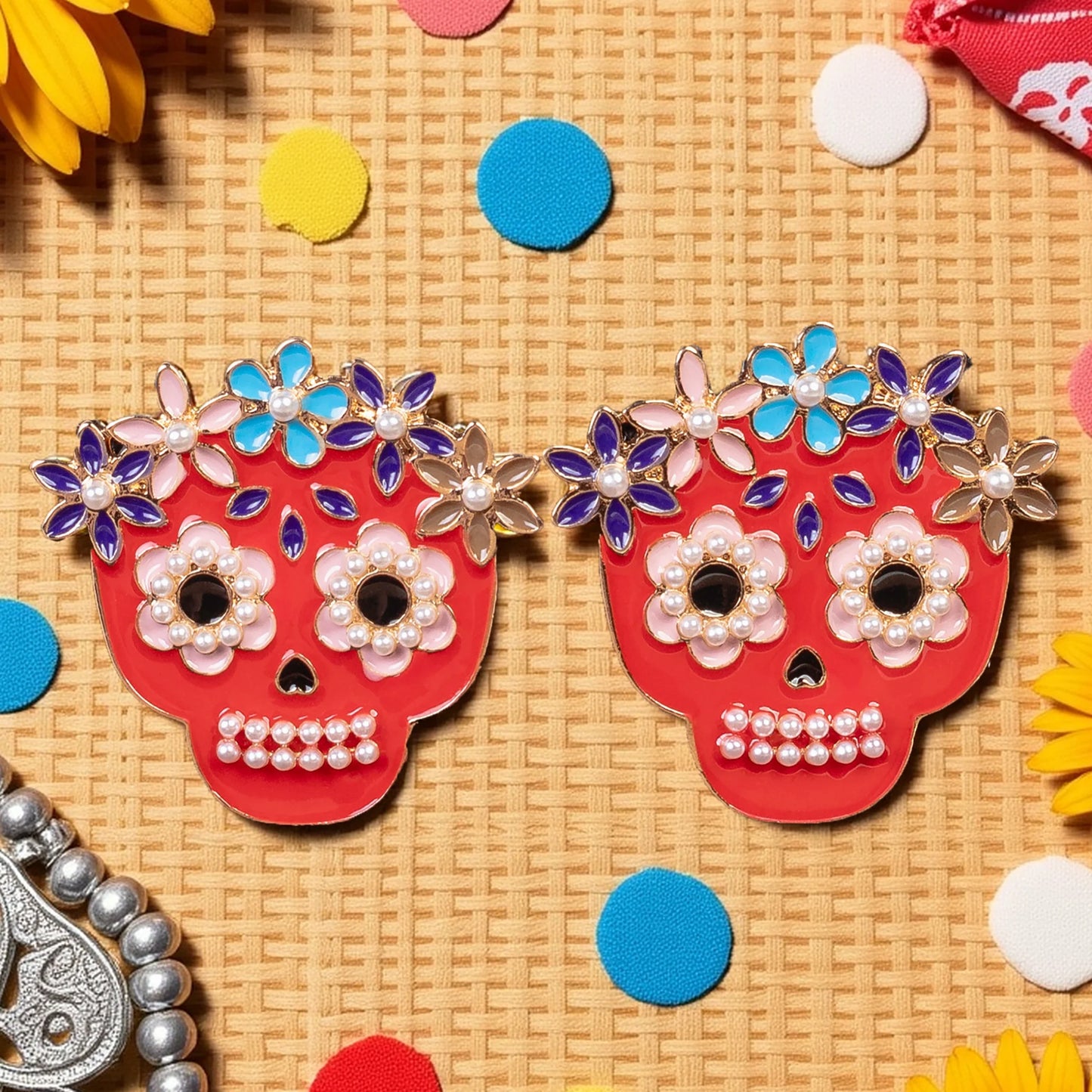 Sugar Skull Earrings - Red