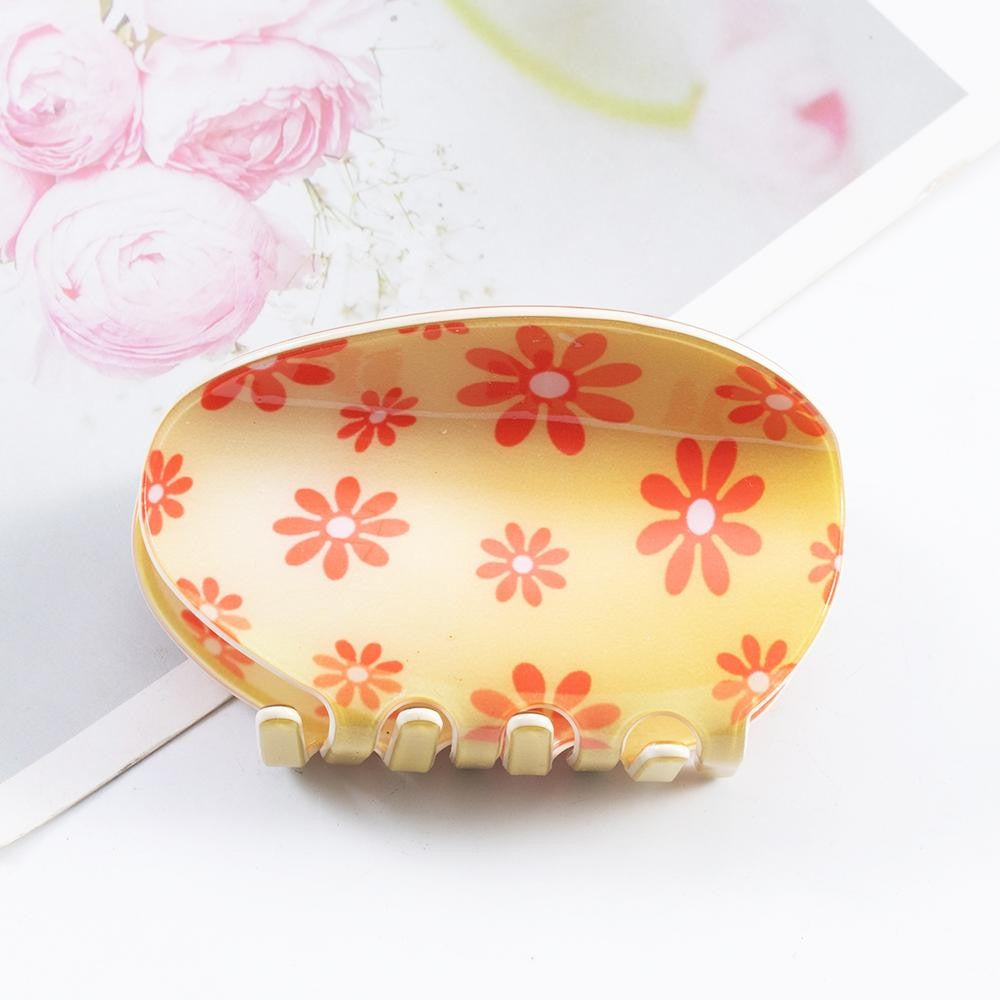 Flower Print Easter Egg Claw Hair Clip - Yellow