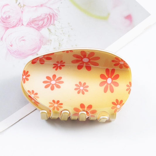 Flower Print Easter Egg Claw Hair Clip - Yellow