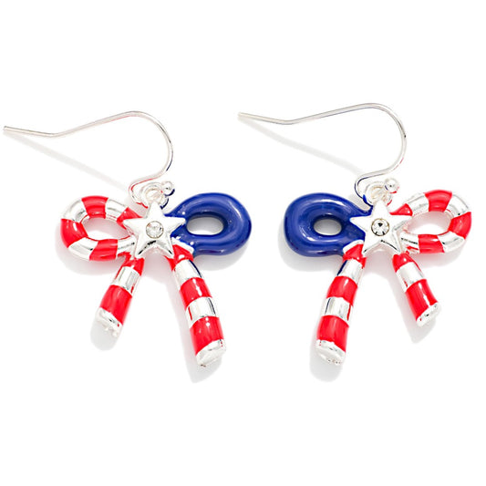 Painted Metal Americana Bow Drop Earrings