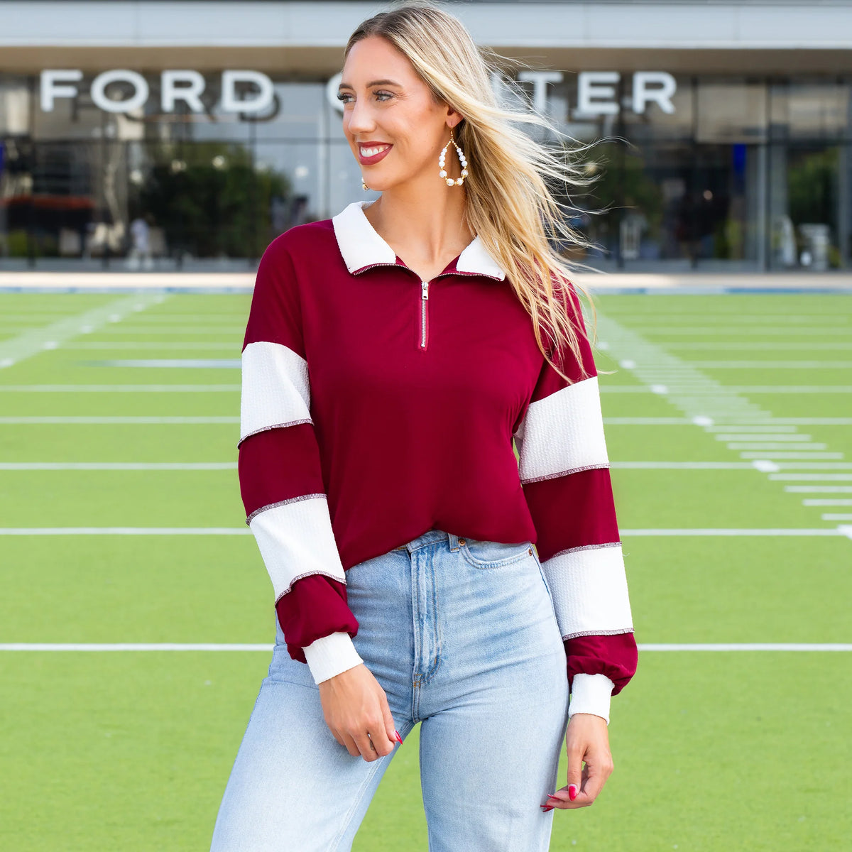 Sunshine & Rodeo Game Day Pull Over with Zipper - Burgundy