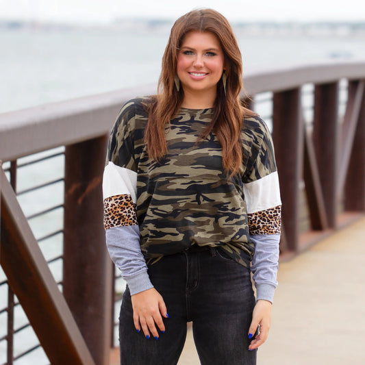 Sunshine & Redeo Leopard Sleeve Spirit Jersey Top