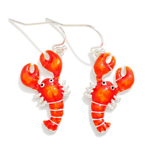 Painted Metal Crawfish Drop Earrings