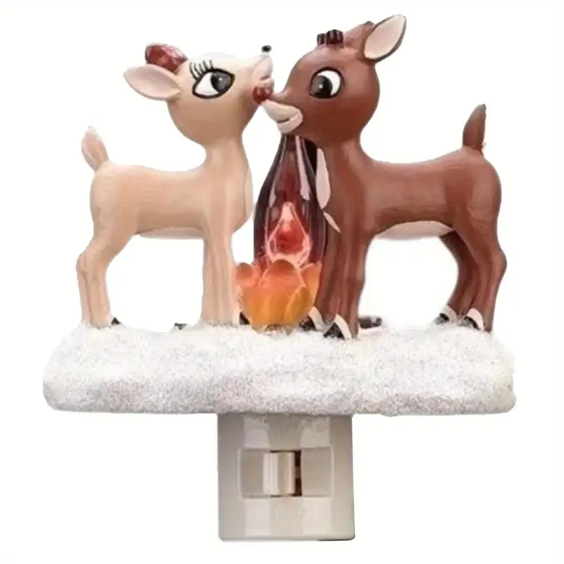 Resin Reindeer Campfire Flickering Night Light