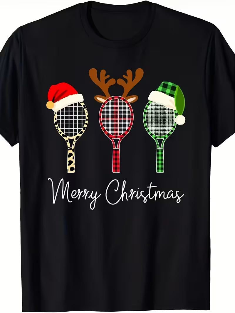 Unisex Tennis Merry Christmas Vinyl Graphic  T-Shirt