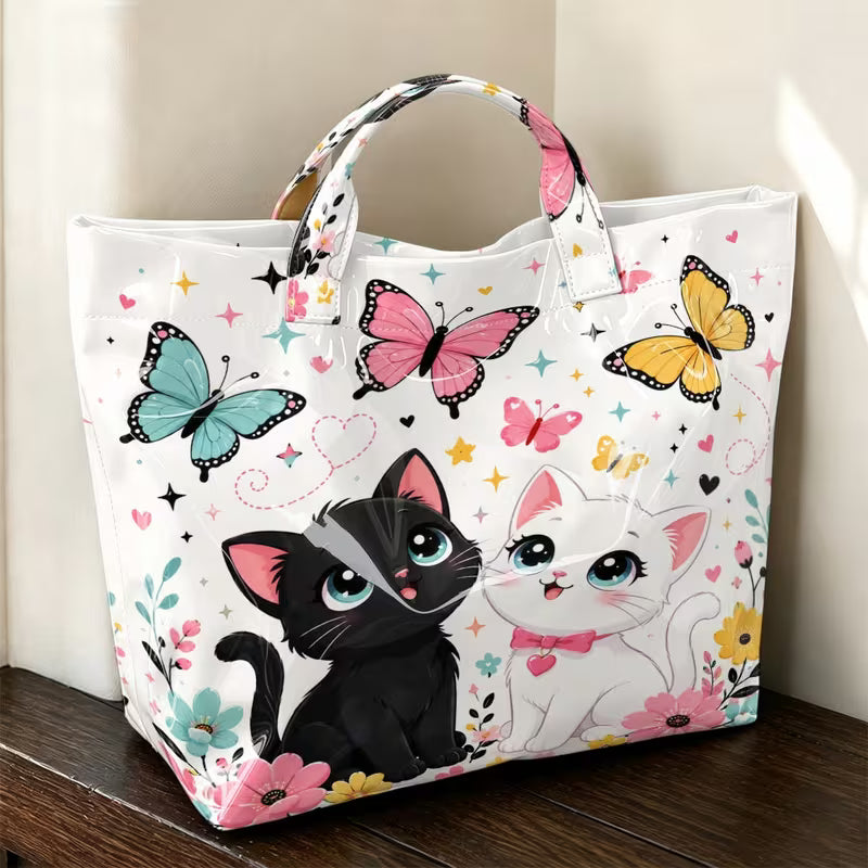 Glossy PVC Kittens & Butterflies Tote Bag