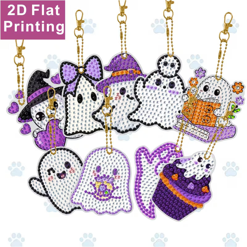 9 Purple Ghost Diamond Art Painting Keychains