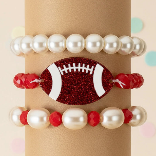 Stacked Football Bracelets - Red