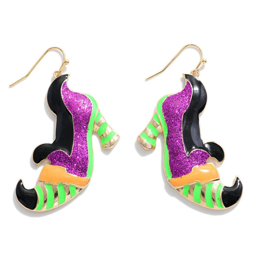 Enameled Witch Shoes Drop Earrings.