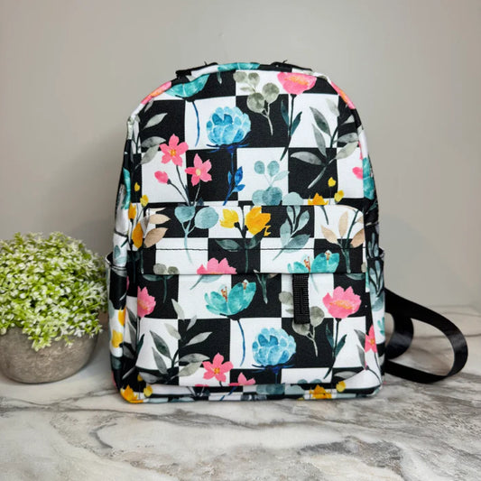 Floral Checker Water Resistant Backpack