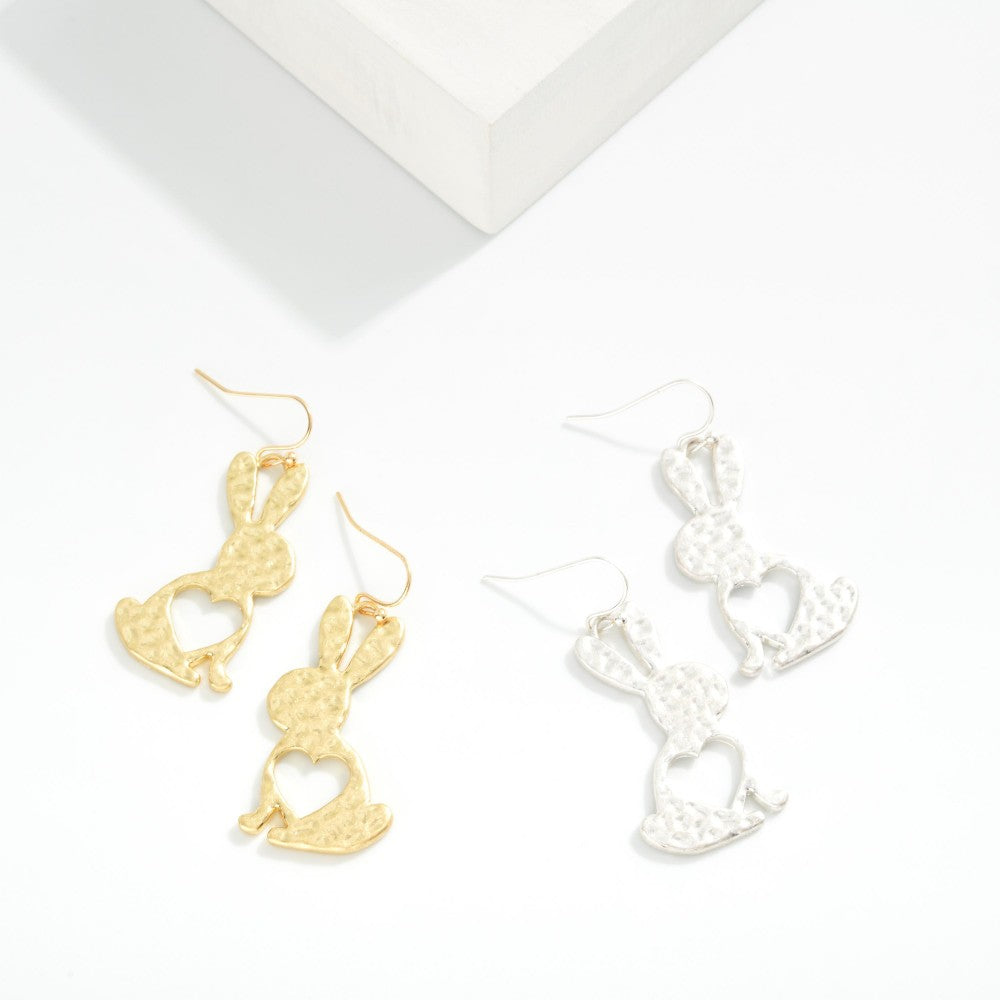 Hammered Metal Easter Bunny Drop Earrings
