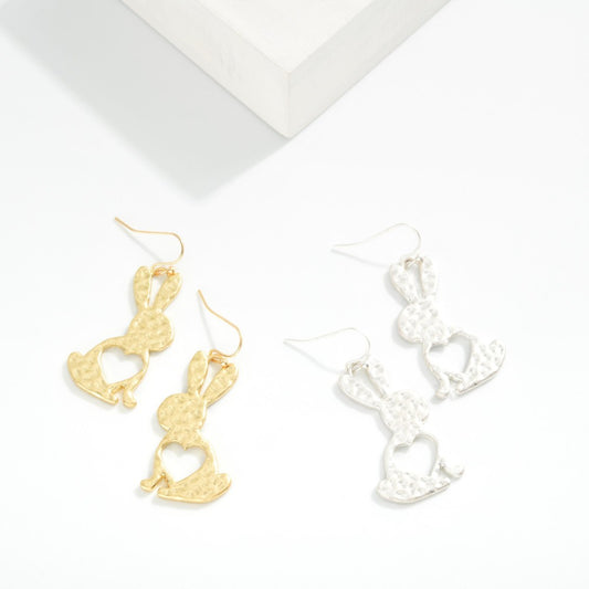 Hammered Metal Easter Bunny Drop Earrings