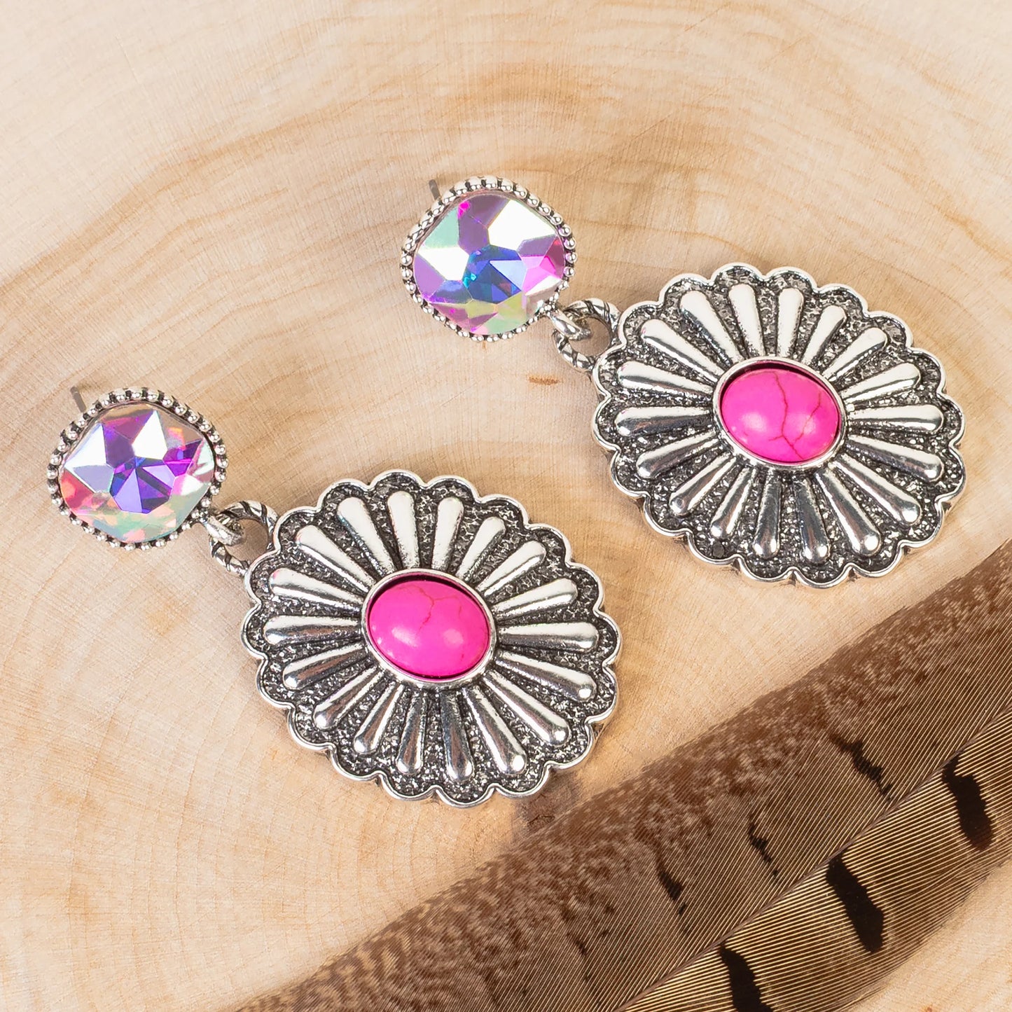 93485 - Squash Blossom Concho Earrings - Fuchsia