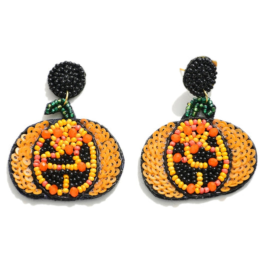 Statement Seed Bead Jack-o'-Lantern Drop Earrings