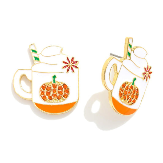 SPOOKY $13 DEAL Enamel Pumpkin Spice Latte Post Drop Earrings