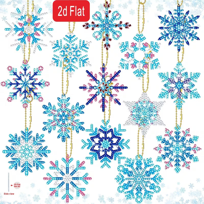 15 Blue Snowflacks Diamond Art Painting Keychains