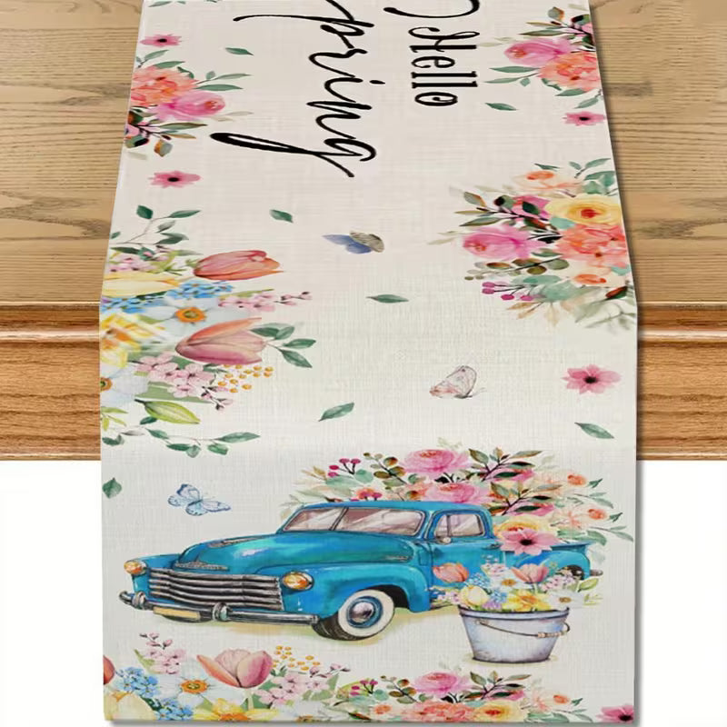 Hello Spring Truck Table Runner