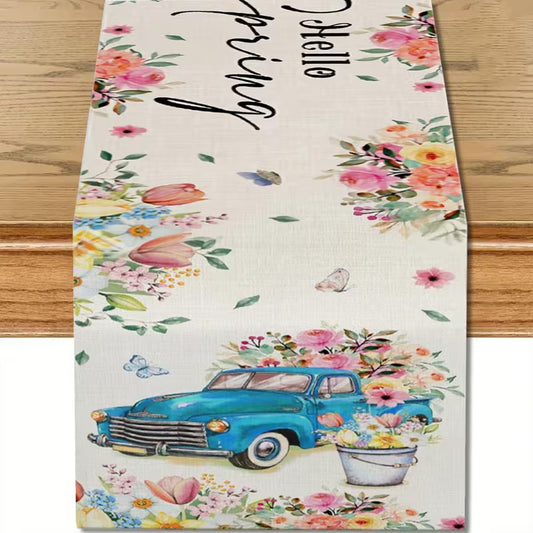 Hello Spring Truck Table Runner