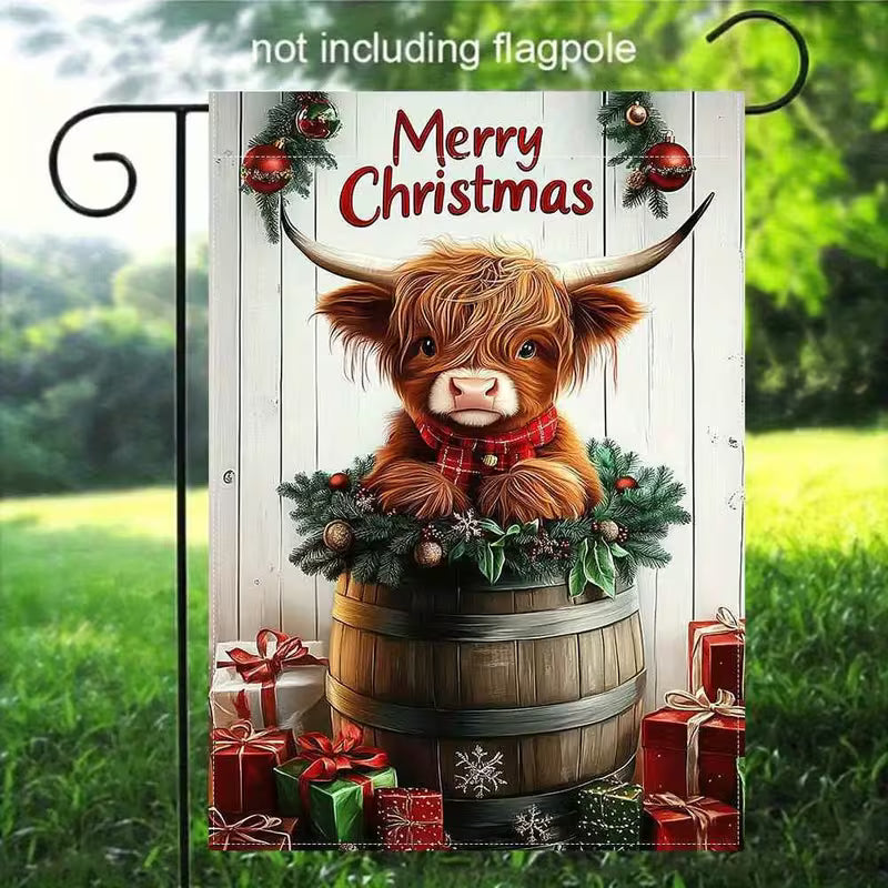 Merry Christmas Cow Garden Flag