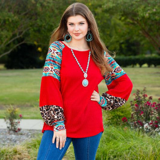Leopard Geometric Print Long Sleeve Top