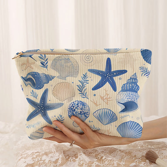 Blue Starfish & Shells  Corduroy Zipper Pouch