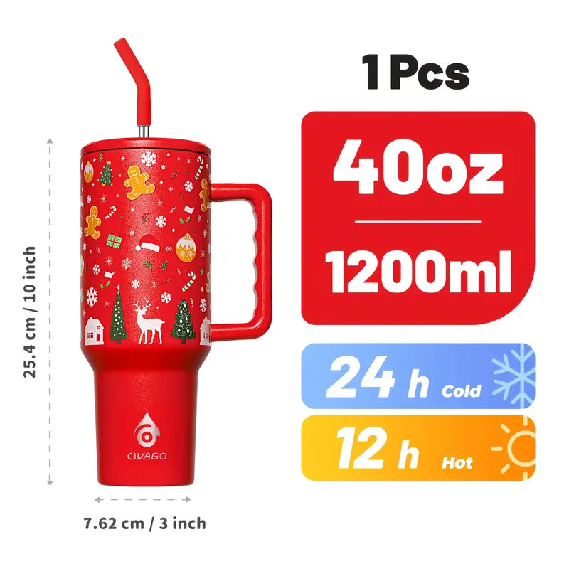CIVAGO 40oz Christmas Insulated Tumbler with Handle