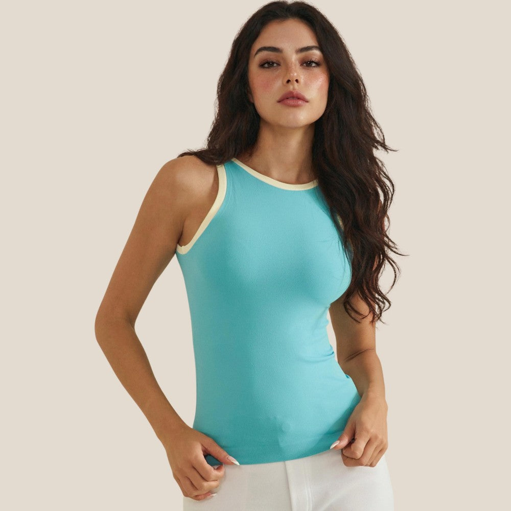 Reversible High Neck Two Tone Tank Top - Sea Foam