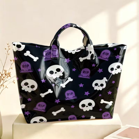 Glossy PVC Skull & Bone Tote Bag