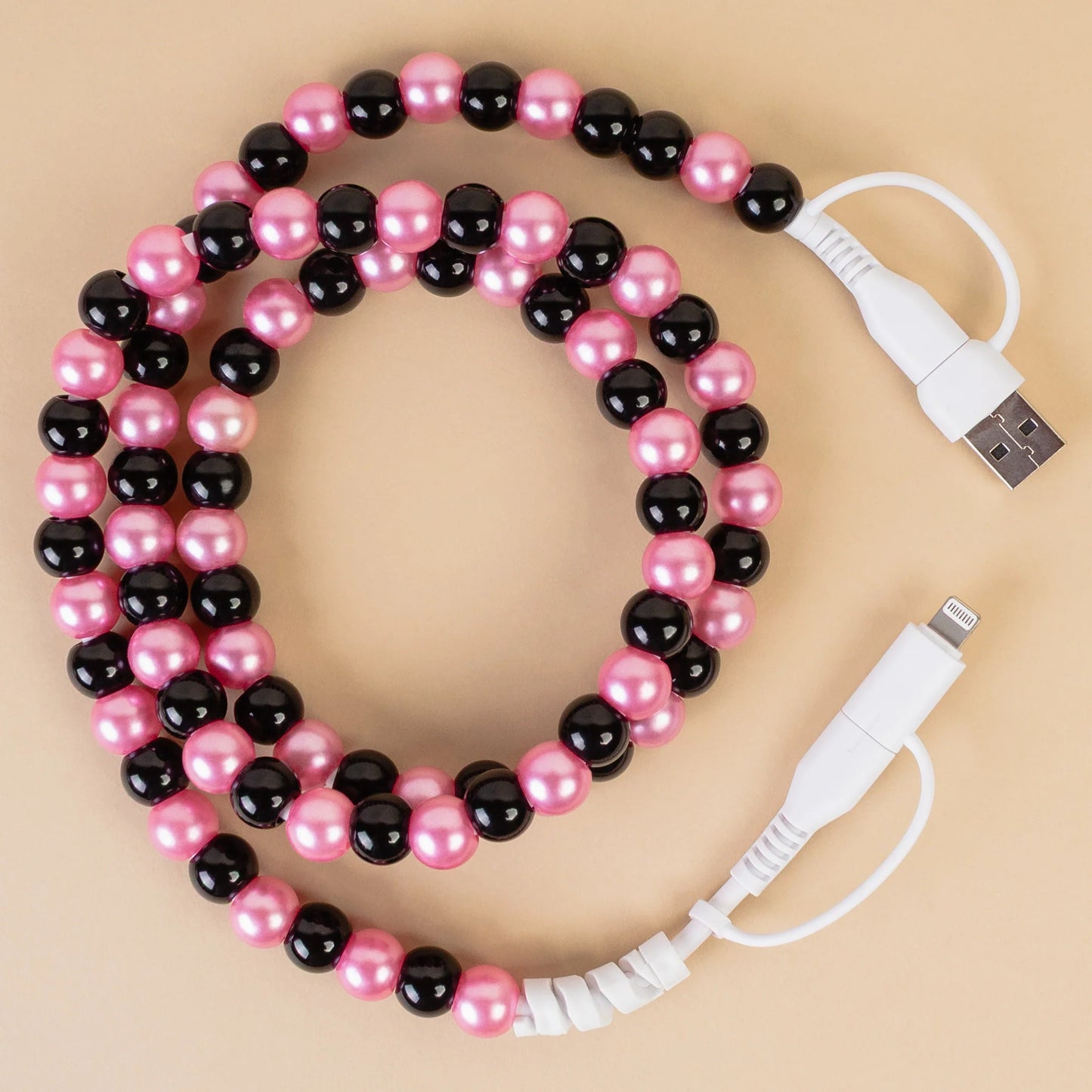 4-in-1 Beaded Charging Cable - Black & Pink