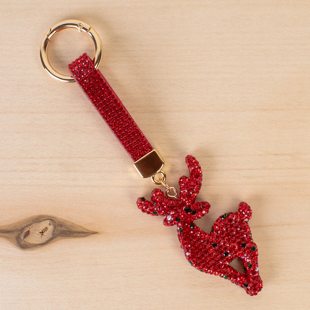 Crystal Reindeer Keychain - Red