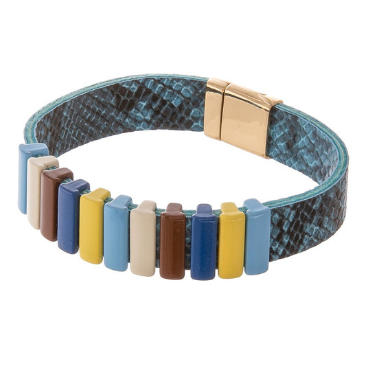 Faux leather snakeskin color block magnetic bracelet.