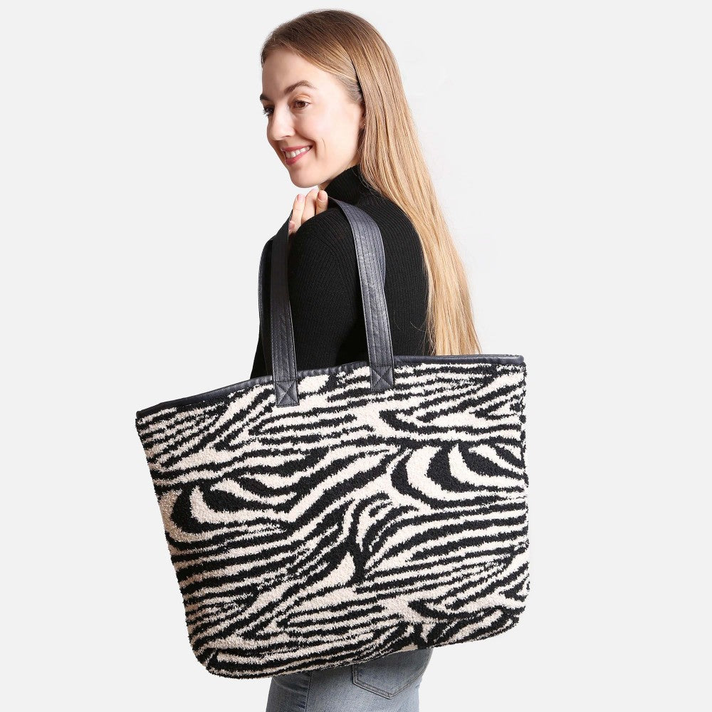 ComfyLuxe Zebra Print Knit Tote Bag
