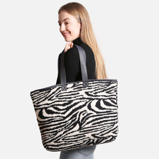 ComfyLuxe Zebra Print Knit Tote Bag