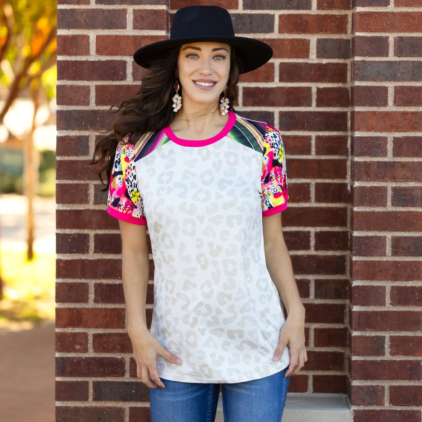 Leopard Top with Multi Print Sleeves