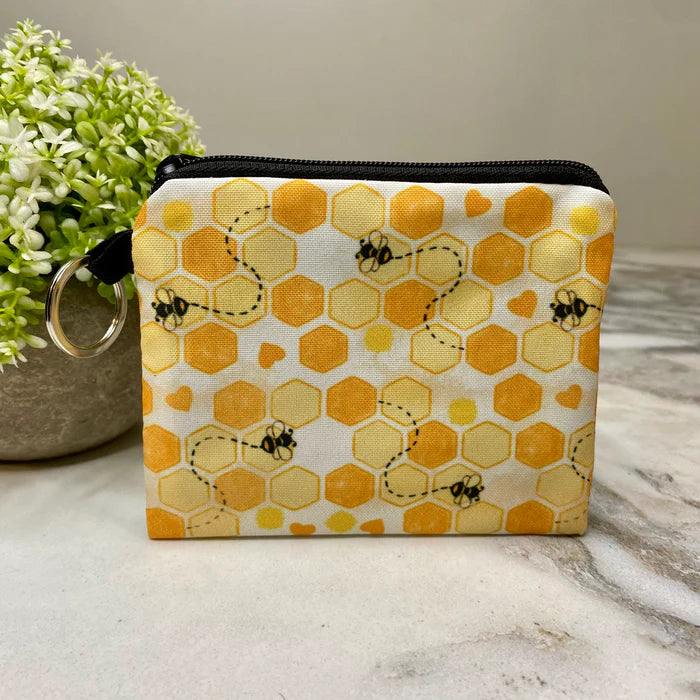 Honeycomb Bee Hearts - Mini Coin Purse Keyring
